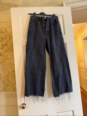 FRAME Le High ’N Tight Inkwell Black Straight Jeans Raw Hem Sz 27